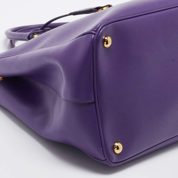 Pre Owned Prada Purple Saffiano Lux Leather Large Double Zip Tote