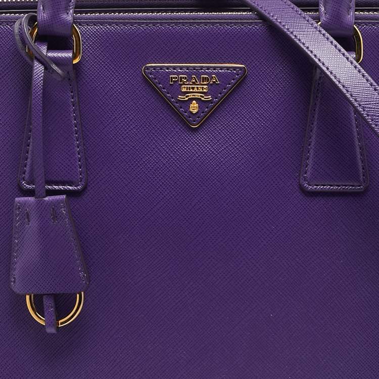 Pre Owned Prada Purple Saffiano Lux Leather Large Double Zip Tote