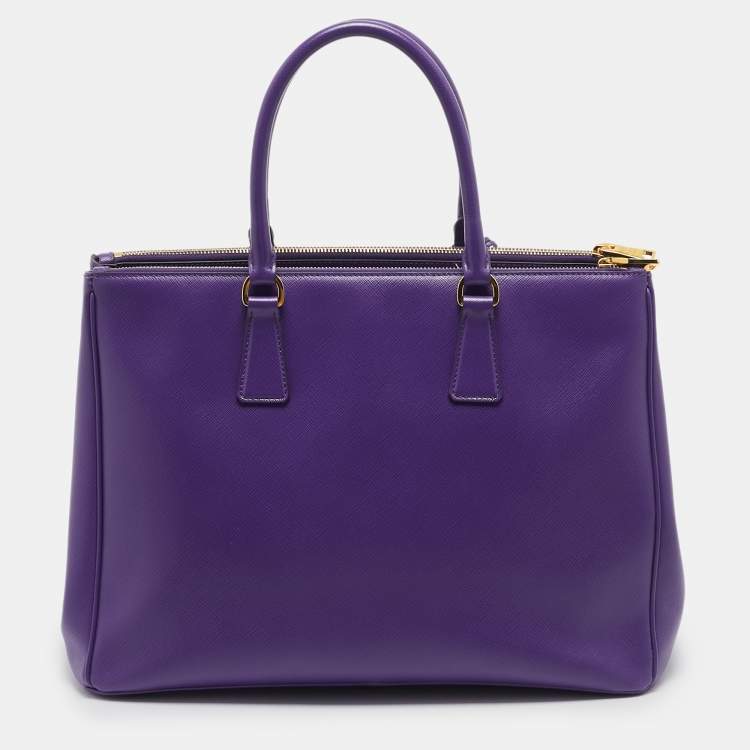 Pre Owned Prada Purple Saffiano Lux Leather Large Double Zip Tote