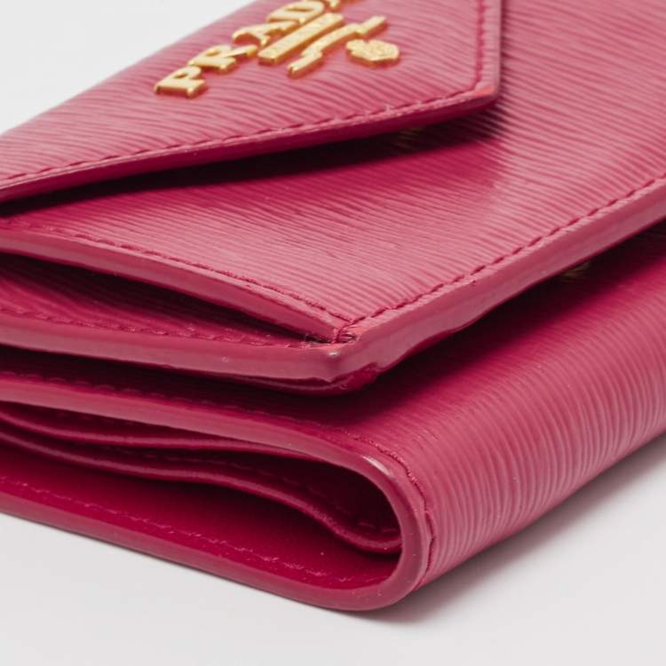 Pre Owned Prada Pink Vitello Move Leather Envelope Trifold Compact Wallet