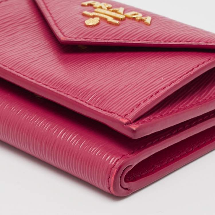Pre Owned Prada Pink Vitello Move Leather Envelope Trifold Compact Wallet