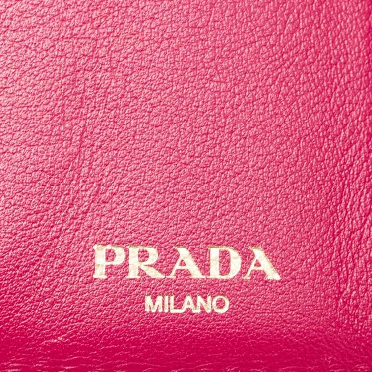 Pre Owned Prada Pink Vitello Move Leather Envelope Trifold Compact Wallet