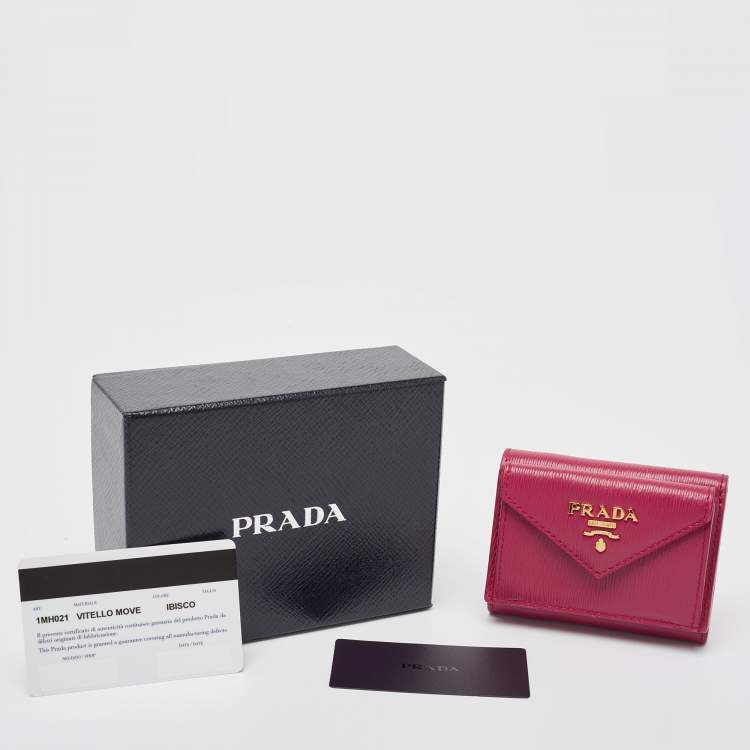 Pre Owned Prada Pink Vitello Move Leather Envelope Trifold Compact Wallet
