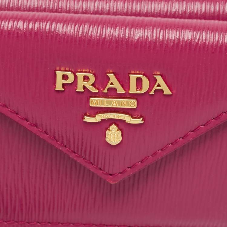 Pre Owned Prada Pink Vitello Move Leather Envelope Trifold Compact Wallet