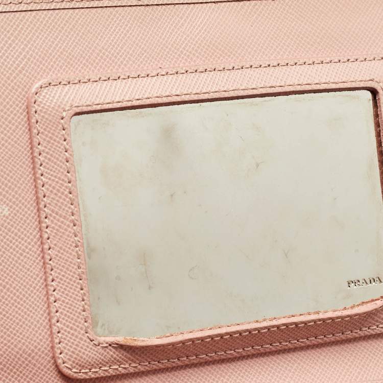 Pre Owned Prada Pink Saffiano Metal Leather Flap Strap Wallet 