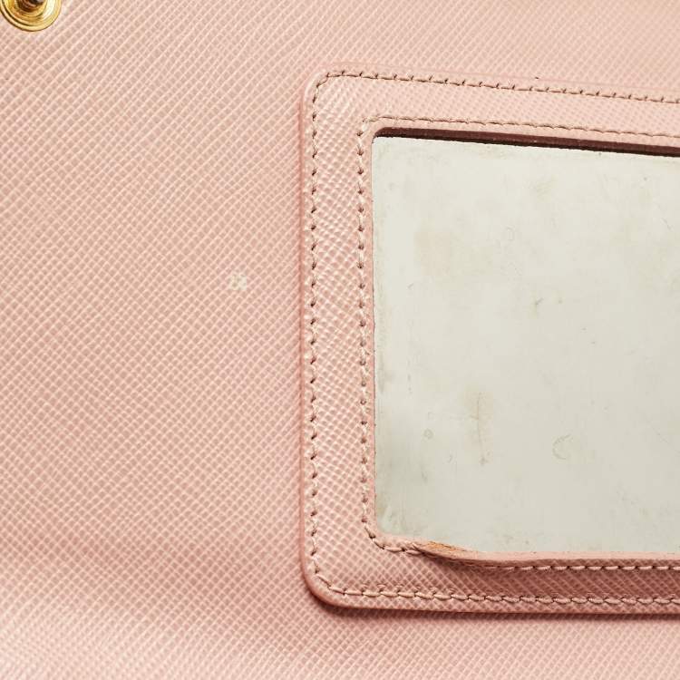 Pre Owned Prada Pink Saffiano Metal Leather Flap Strap Wallet 