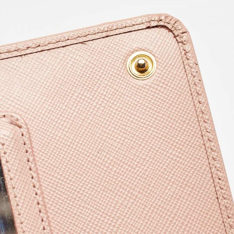 Pre Owned Prada Pink Saffiano Metal Leather Flap Strap Wallet 