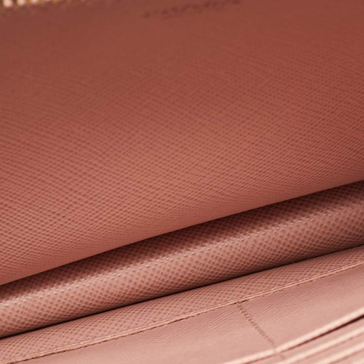 Pre Owned Prada Pink Saffiano Metal Leather Flap Strap Wallet 