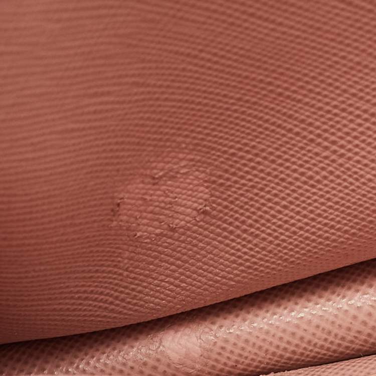 Pre Owned Prada Pink Saffiano Metal Leather Flap Strap Wallet 