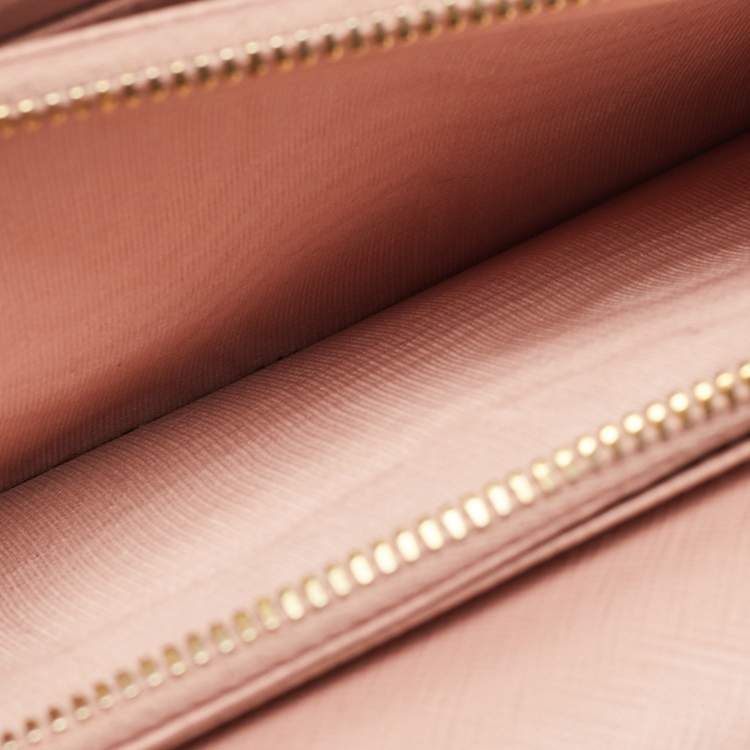 Pre Owned Prada Pink Saffiano Metal Leather Flap Strap Wallet 