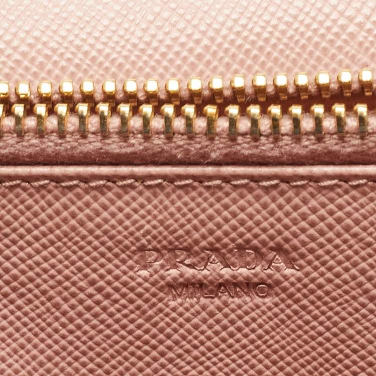 Pre Owned Prada Pink Saffiano Metal Leather Flap Strap Wallet 