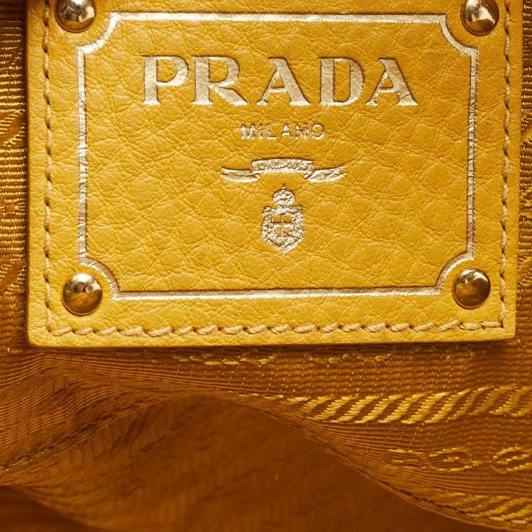 Pre Owned Prada Mustard Vitello Daino Leather Boston Duffel Bag