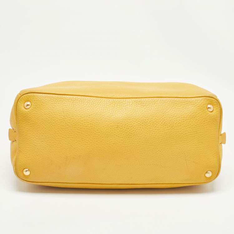 Pre Owned Prada Mustard Vitello Daino Leather Boston Duffel Bag