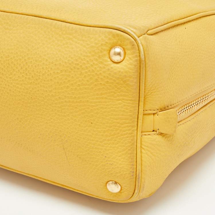 Pre Owned Prada Mustard Vitello Daino Leather Boston Duffel Bag