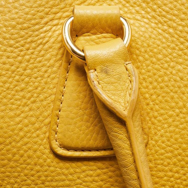 Pre Owned Prada Mustard Vitello Daino Leather Boston Duffel Bag