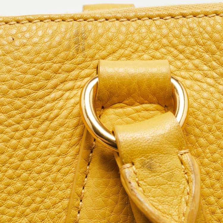 Pre Owned Prada Mustard Vitello Daino Leather Boston Duffel Bag