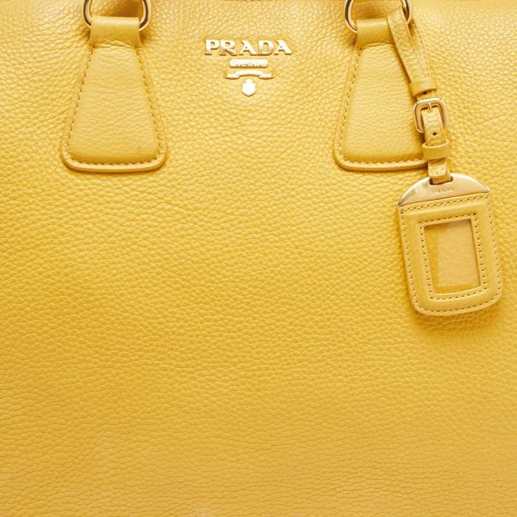 Pre Owned Prada Mustard Vitello Daino Leather Boston Duffel Bag