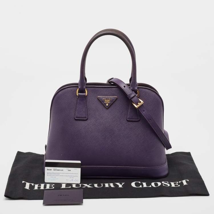 Pre Owned Prada Purple Saffiano Lux Leather Medium Promenade Satchel