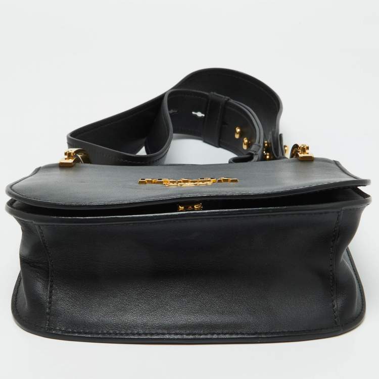 Pre Owned Prada Black Leather City Calf Pionnière Saddle Shoulder Bag