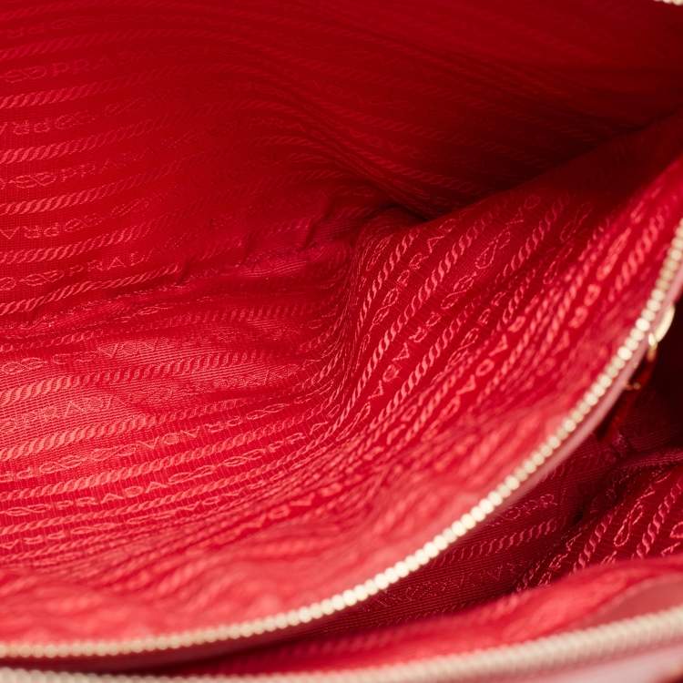 Pre Owned Prada Red Saffiano Lux Leather Large Galleria Double Zip Tote