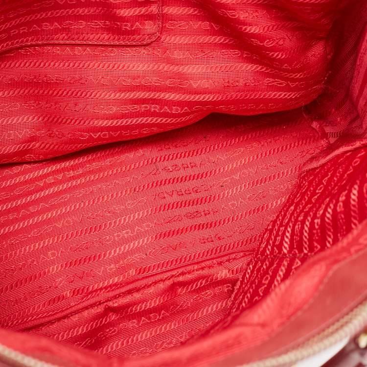 Pre Owned Prada Red Saffiano Lux Leather Large Galleria Double Zip Tote