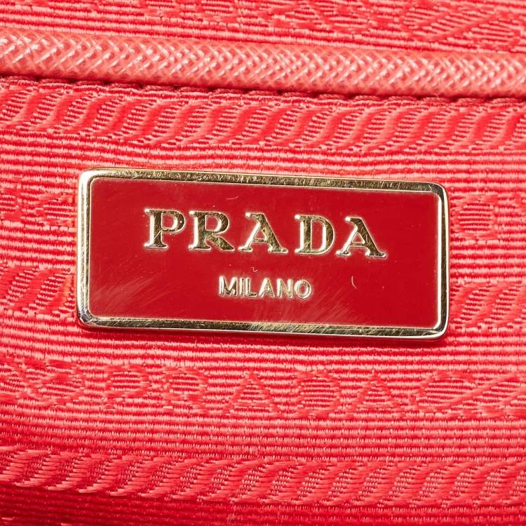 Pre Owned Prada Red Saffiano Lux Leather Large Galleria Double Zip Tote