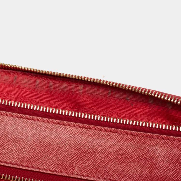 Pre Owned Prada Red Saffiano Lux Leather Large Galleria Double Zip Tote