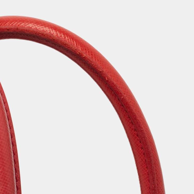 Pre Owned Prada Red Saffiano Lux Leather Large Galleria Double Zip Tote