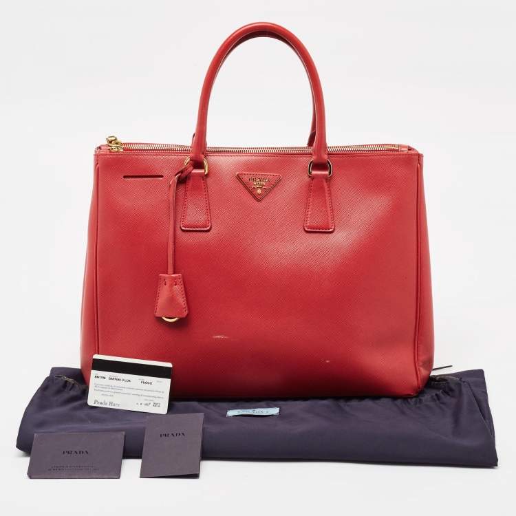 Pre Owned Prada Red Saffiano Lux Leather Large Galleria Double Zip Tote