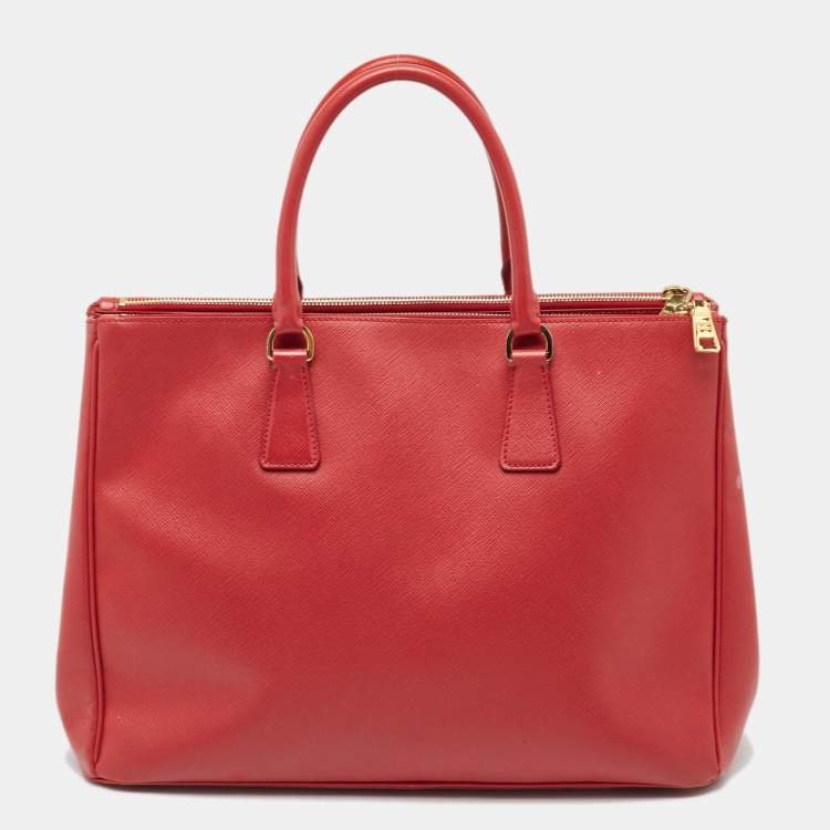 Pre Owned Prada Red Saffiano Lux Leather Large Galleria Double Zip Tote