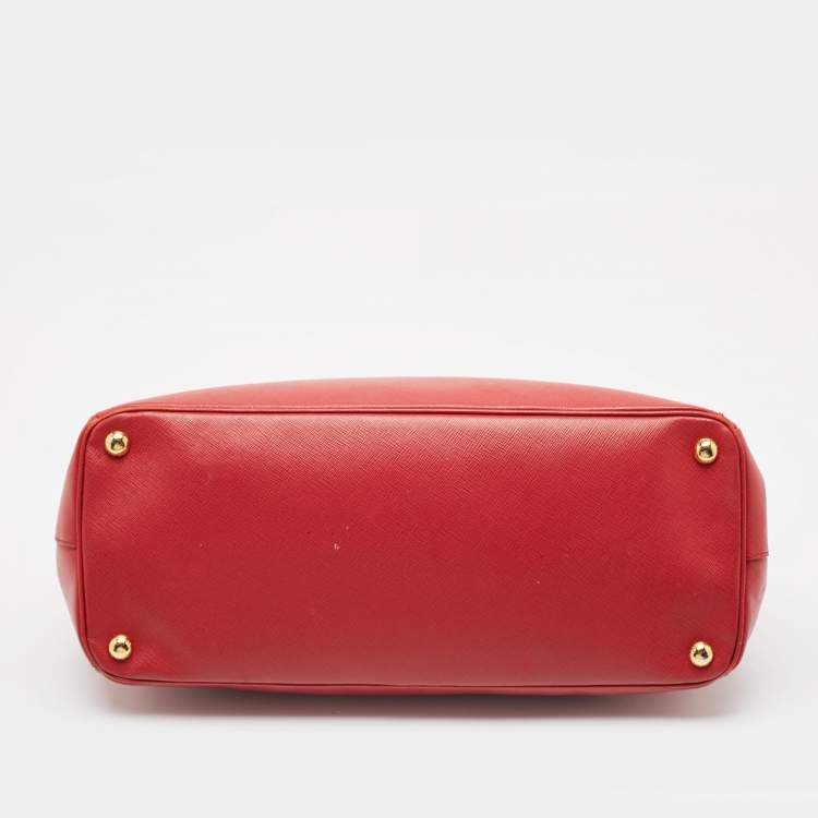 Pre Owned Prada Red Saffiano Lux Leather Large Galleria Double Zip Tote