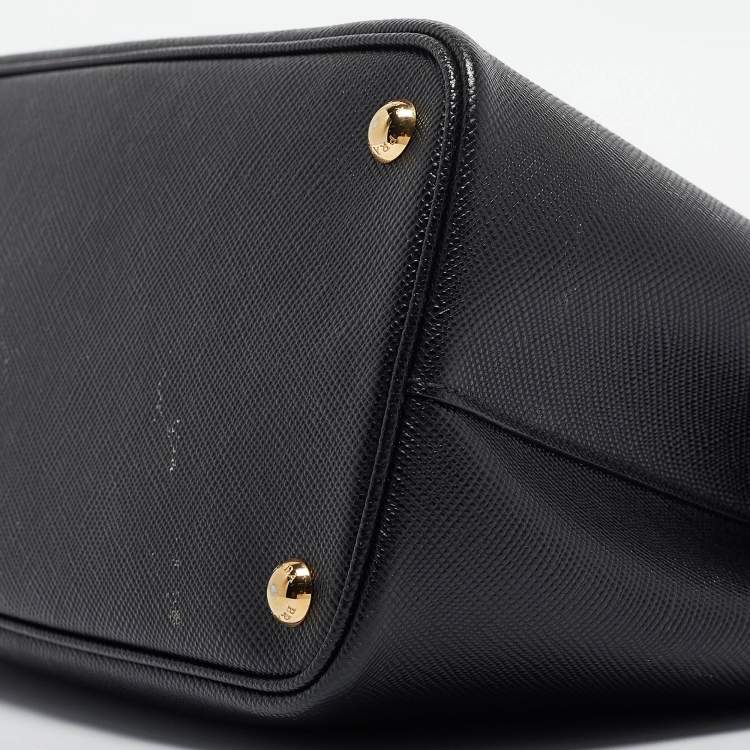 Pre Owned Prada Black Saffiano Cuir Leather Small Double Handle Tote