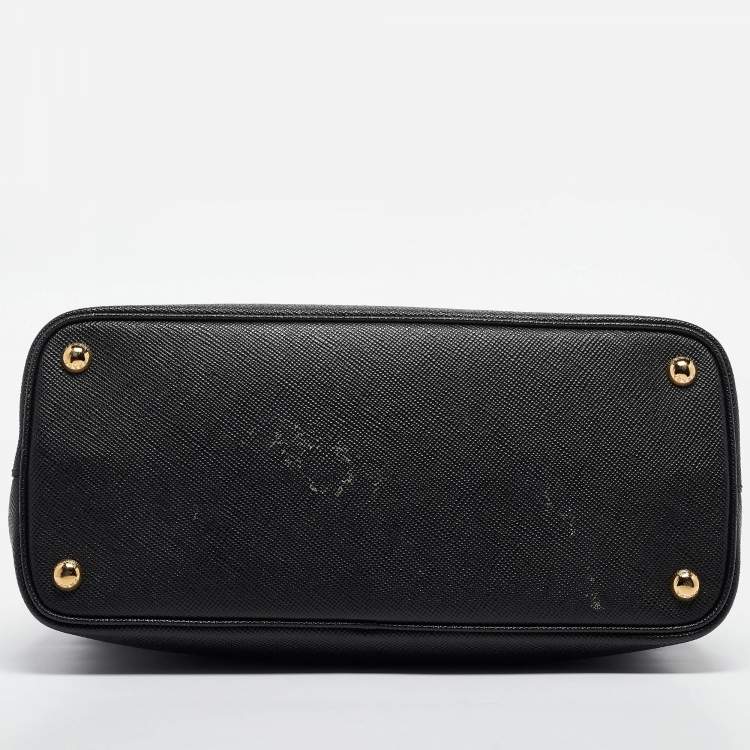 Pre Owned Prada Black Saffiano Cuir Leather Small Double Handle Tote