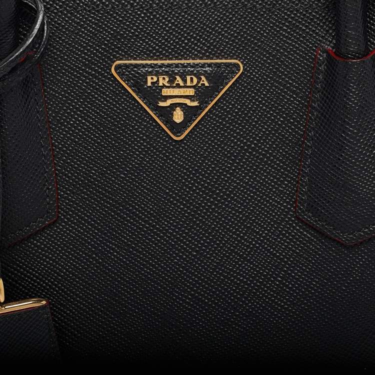 Pre Owned Prada Black Saffiano Cuir Leather Small Double Handle Tote
