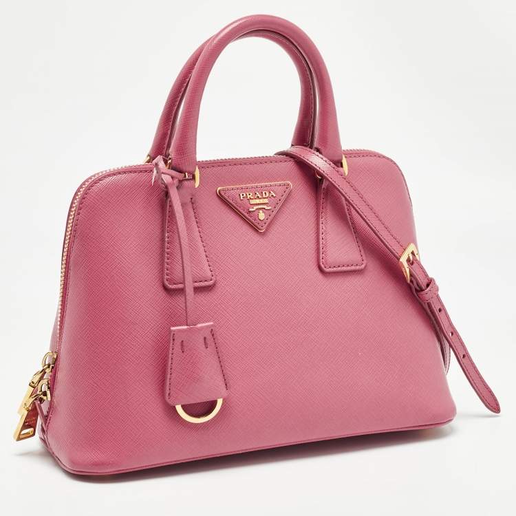 Pre Owned Prada Pink Saffiano Lux Leather Small Promenade Satchel