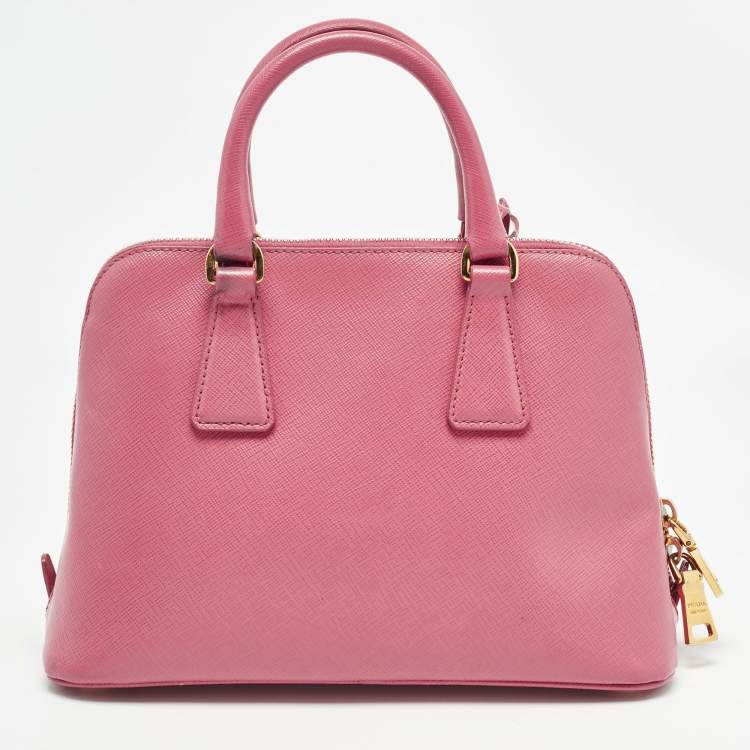 Pre Owned Prada Pink Saffiano Lux Leather Small Promenade Satchel