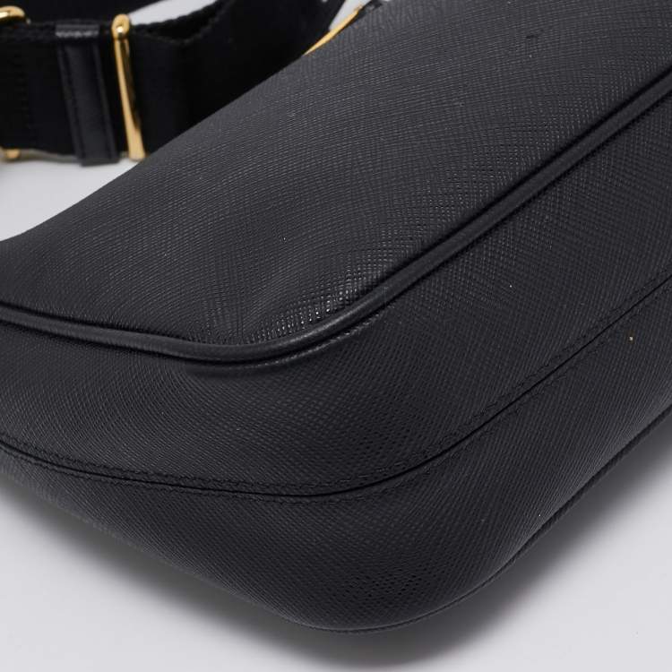 Pre Owned Prada Black Saffiano Lux Leather Re-Edition 2005 Baguette Bag