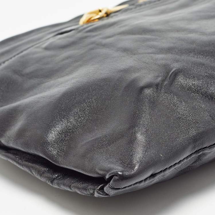 Pre Owned Prada Black Soft Leather Zip Clutch