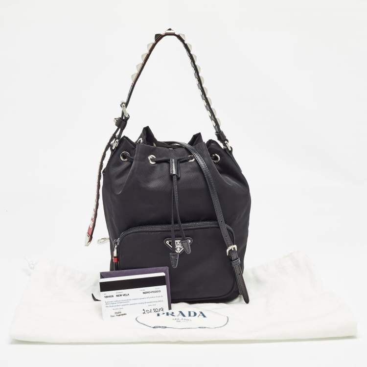 Pre Owned Prada Black Nylon Duet Drawstring Bucket Bag
