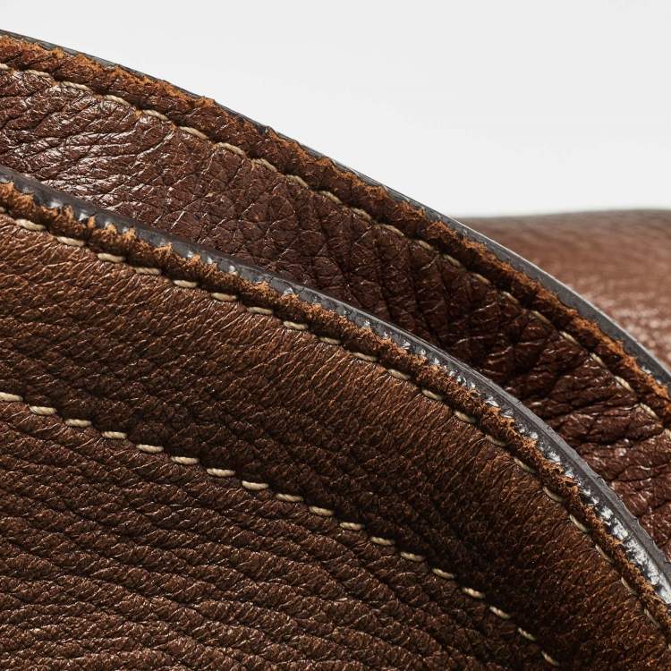 Pre Owned Prada Brown Cervo Leather Side Zip Hobo