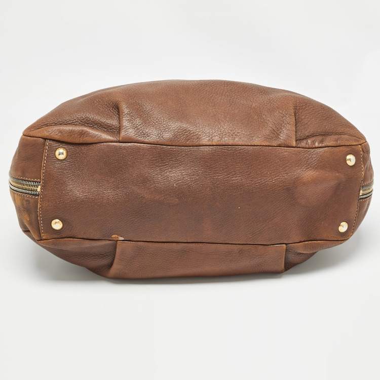 Pre Owned Prada Brown Cervo Leather Side Zip Hobo
