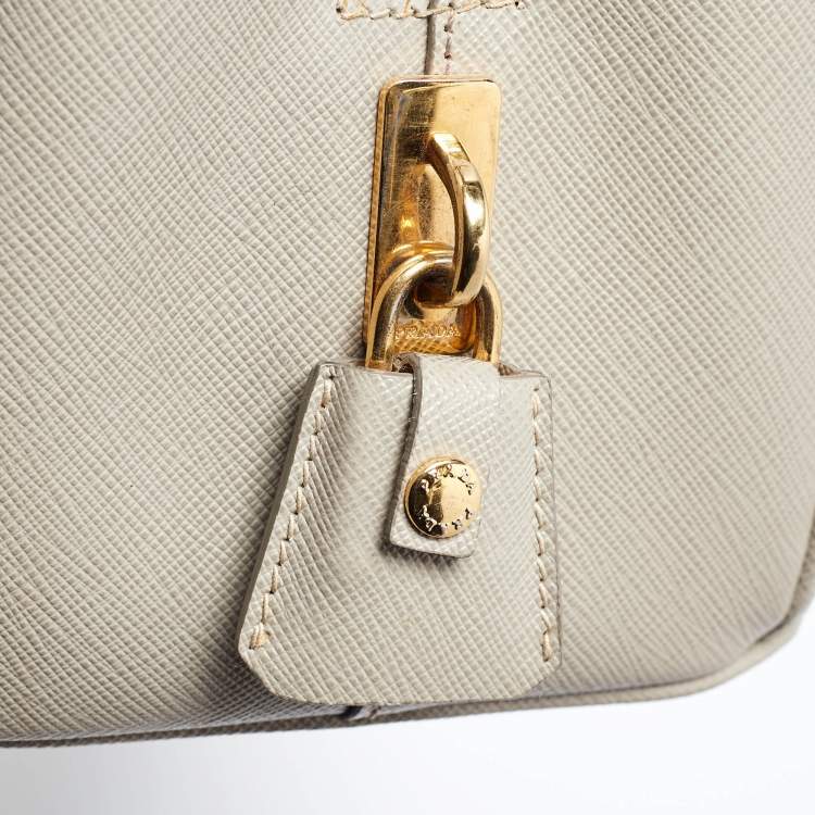 Pre Owned Prada Grey Saffiano Lux Leather Parabole Tote