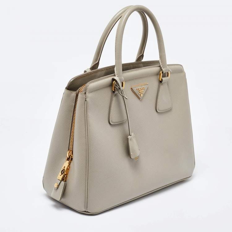 Pre Owned Prada Grey Saffiano Lux Leather Parabole Tote