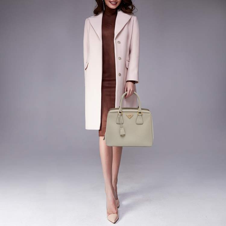 Pre Owned Prada Grey Saffiano Lux Leather Parabole Tote