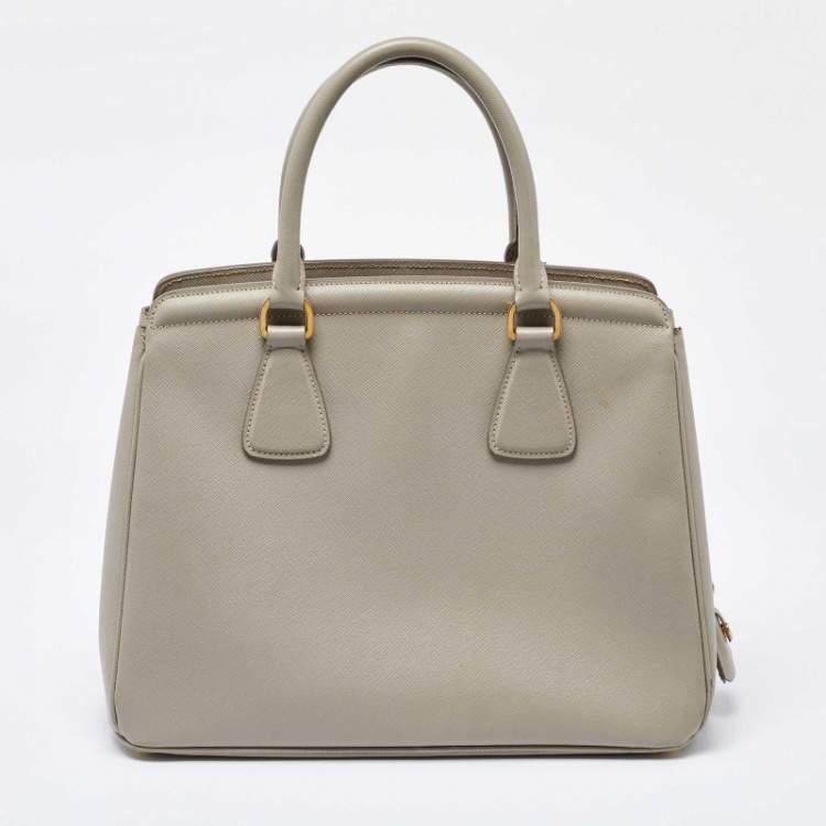 Pre Owned Prada Grey Saffiano Lux Leather Parabole Tote