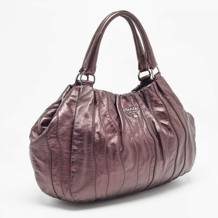 Pre Owned Prada Metallic Purple Leather Wave Hobo