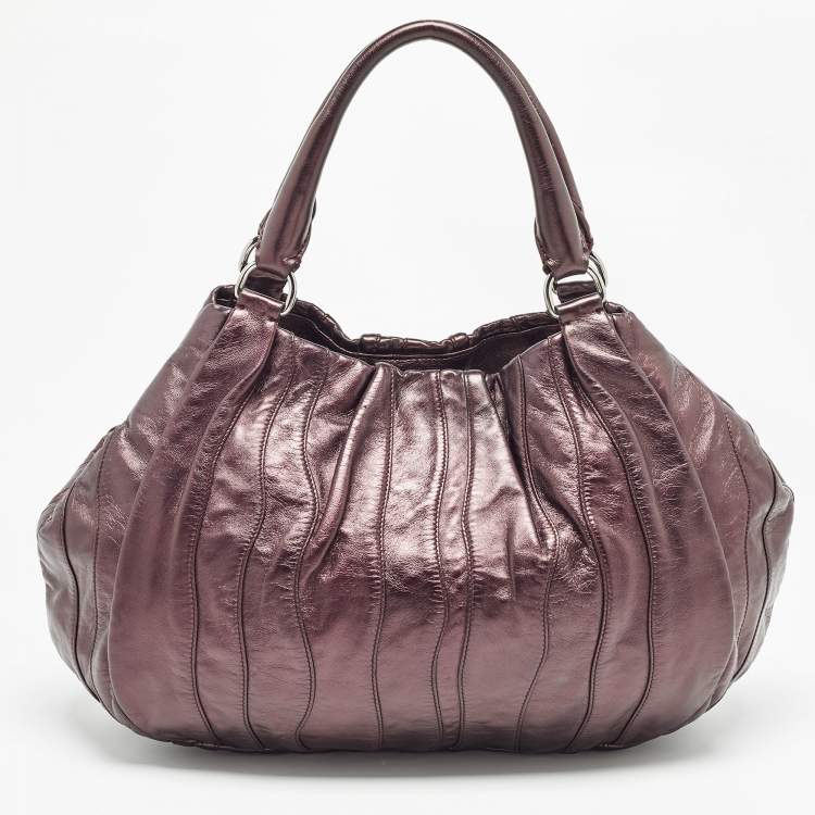 Pre Owned Prada Metallic Purple Leather Wave Hobo