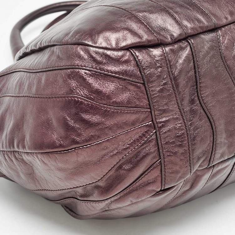 Pre Owned Prada Metallic Purple Leather Wave Hobo