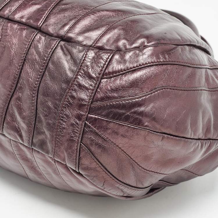 Pre Owned Prada Metallic Purple Leather Wave Hobo