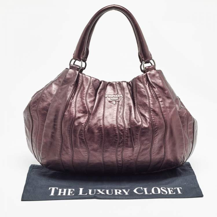 Pre Owned Prada Metallic Purple Leather Wave Hobo